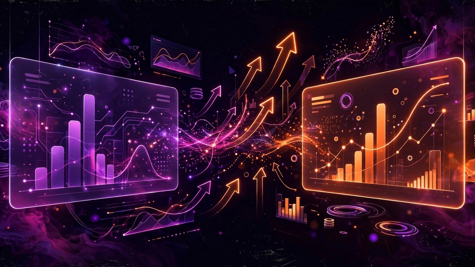 Abstract analytics dashboards illustrating a Meta ads testing system